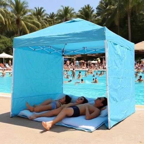 8x8ft Pop Up Canopy Tent with Removable Sidewall, Instant Shade Canopy with Vented Roof for Patio Outdoor Camping with Wheel-Bag, 4 Sand Bags, 8 Stakes, Sky Blue - color: Sky Blue