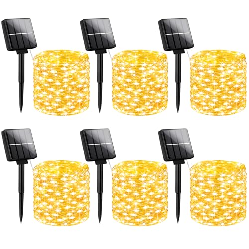 Brightever Solar String Lights, 6-Pack Total 240FT 600LED Solar Fairy Lights with 8 Lighting Modes, Solar Lights Outdoor Waterproof for Patio Christmas Wedding Party Tree Yard Decoration (Warm White) - color: Warm White, size: 6Packs（40FT 100LED）