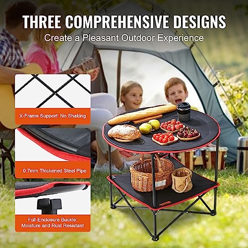 VEVOR Folding Camping Table, Outdoor Portable Fold Up Lightweight Side Table for BBQ, Tailgating, Picnic, Travel, Hiking, Fishing - color: Red