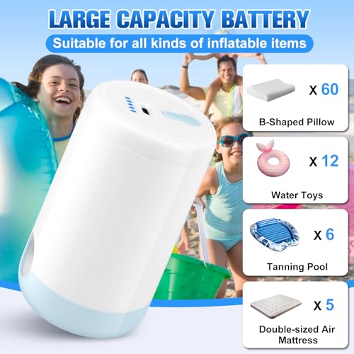 Sinbyuer Portable Mini Air Pump for Inflatables, USB-C Electric Inflator Air Pump with 5 Nozzles, 4KPa Ultra-Fast Inflation/Deflation Tiny Air Pumps for Pool Floats, Air Mattress