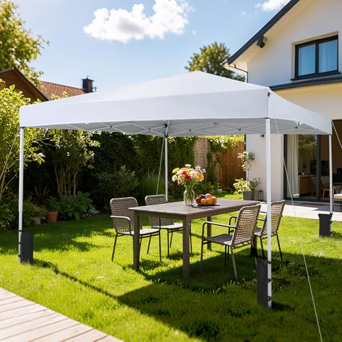 Tangkula 10x10 FT Pop Up Canopy, UPF50+ Outdoor Tent with 4 Sandbags, 8 Stakes, 4 Wind Ropes, Heavy-Duty Carbon Steel Frame, Carrying Bag, Portable Canopy Tent for Party Event Camping Travel (White) - color: White, size: 10x10 Ft