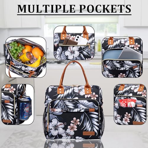 Hibiscus Lunch Box for Women Adult Insulated Lunch Bag Ladies Lunch Tote Bag for Work Loncheras para Mujer de Trabajo - color: A2: Floral, size: Large