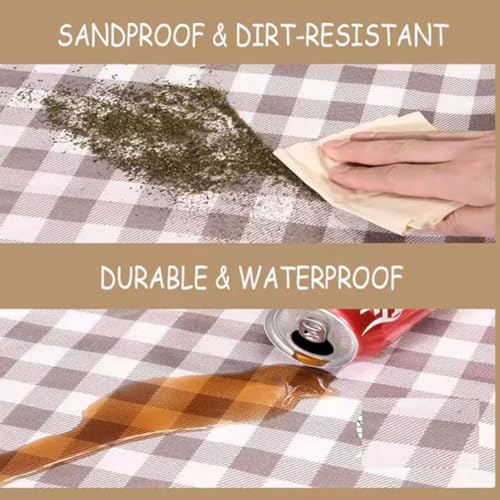 K Y KANGYUN Extra Large Picnic Blanket Outdoor Beach Blankets, Water-Resistant Foldable Sandproof Blankets Cute Picnic Mat for Beach, Camping Grass Lawn Park Mats (Tan Gingham, 80x60 in) - color: Light Brown, size: 5' x 6'8" (rectangular prism)