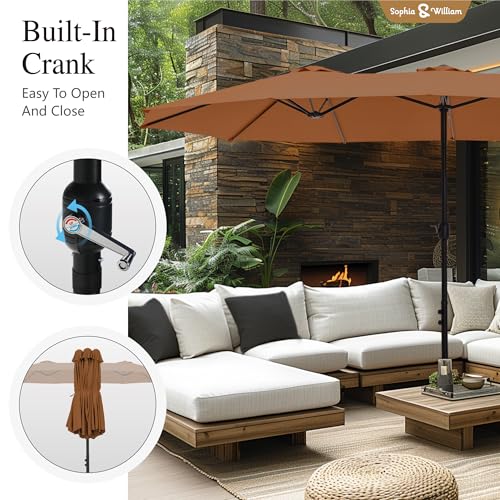 Sophia & William 15 ft Extra Large Patio Umbrella with Base Included, Rectangular Outdoor Umbrella Heavy Duty, Market Umbrella Double-sided Fade Resistant for Pool Garden Backyard, Maillard Tawny - color: Tawny
