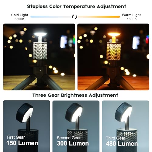 Telescopic Camping Lights,Portable Camping Lantern with Storage Bag,10500mAh Rechargeable Outdoor Adventure Emergency Light,Waterproof LED Work Lights with Magnetic (Gray) - color: Light Gray