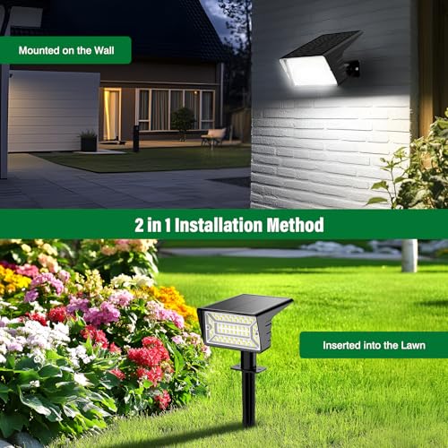 Solar Spot Lights Outdoor with 60 LED & Auto On/Off, 6 Pack Solar Lights Outdoor Waterproof IP68 with 3 Lighting Modes, 2-in-1 Solars Landscape Light for Outside, Garden, Yard(Cool White) - color: Cool White, size: 6 Pack