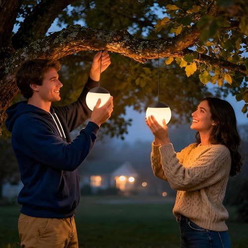 FUYO Rechargeable LED Camping Lantern, 2-Pack Garden Decor Lights Waterproof Outdoor Lanterns w/ Remote & 8 Colors, Hanging Ball Lights for Backyard Fence Pathway Porch Christmas Decorative