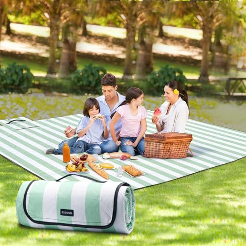 ZUBOND Picnic Blanket 80''x100'', Waterproof Sandproof Beach Outdoor Camping Mat Extra Large Foldable Gingham Big Travel Essential Accessories Gift Park Patio Lawn Garden Grass Ground Music Festival - color: Green White, size: 80 x 100 Inch