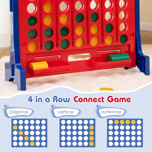 KOTEK 1.6 FT Tall Giant 4-in-A-Row, Jumbo 4-to-Score Game with Carrying Bag & 42 Coins, Quick Release Slider, Indoor Outdoor Family Board Game for Kids Adults, Freestanding/Wall-Mounted (Blue) - color: Blue