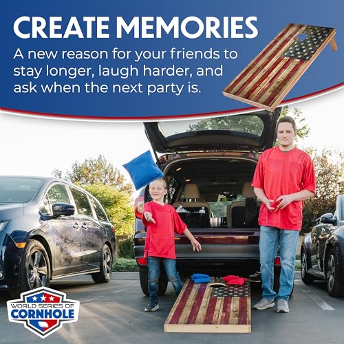 World Series of Cornhole Regulation Size Cornhole Boards – Lightweight & Durable All-Wood Construction | Backyard Bean Bag Toss Set | Rugged Outdoor Game for Tailgates, BBQs, & Backyard Battles - color: Rustic American Flag