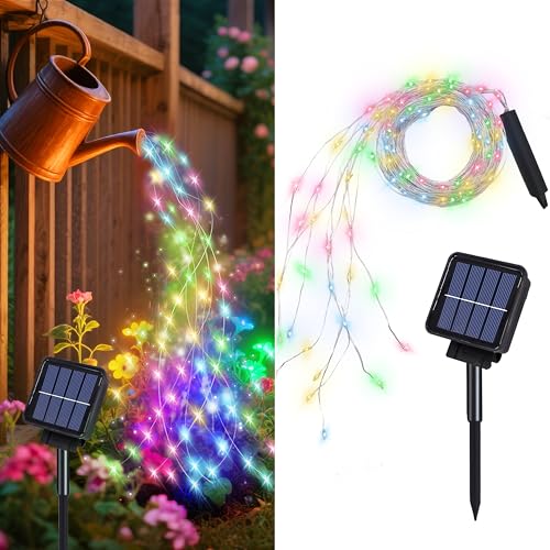 ANGMLN Solar Fairy String Lights Outside, 10 Strand 200 LEDs 8 Modes Watering Can Light for Outdoor（No Can）, Firefly Bunch Lights Waterproof Solar Powered Waterfall Lights for Garden Decor - style: Waterfall String Lights multi-color