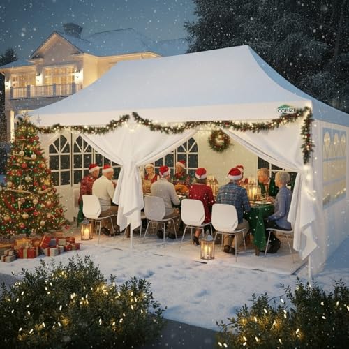 COBIZI 10x20 Pop Up Canopy with 6 Sidewalls, Conical Party Tent 10x20 with 3 Adjustable Height Waterproof, UV-Resistant with Carry Bag, Sandbag, Stake, Tents for Parties, Commercial (Frame Upgraded) - color: White, size: 10x20FT