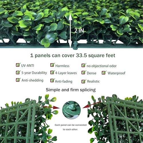 ODTORY Artificial Boxwood Roll: 40x120 in (33.5 sqft) UV-Anti Faux Ivy Boxwood Hedge Leaf Grass Wall for Patio Balcony Privacy, Garden, Backyard Greenery Wall Backdrop and Fence Decor - size: 40 in x 120 in- Boxwood