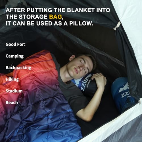 zzlamb Hooded Stadium Camping Blanket,Waterproof Outdoor Blanket Polar Fleece,Warm Windproof Portable for Stadium,Picnic,Sports,Beach,Car,Pets,56x75in Blue Mount Red Sun - color: Blue Mount Red Sun