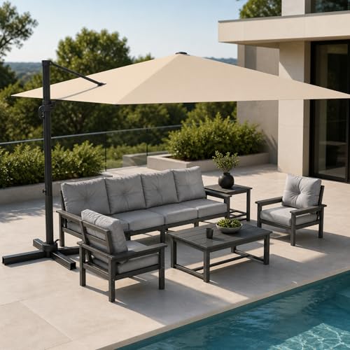 Kingdura 10' X 10' Cantilever Patio Umbrella, Large Square Aluminum Outdoor Offset Umbrella with 360-degree Rotation, 4 Position Tilt, UV Protection for Pool Deck Garden Patio (Beige) - color: Beige, size: 10x10 FT (No Base)