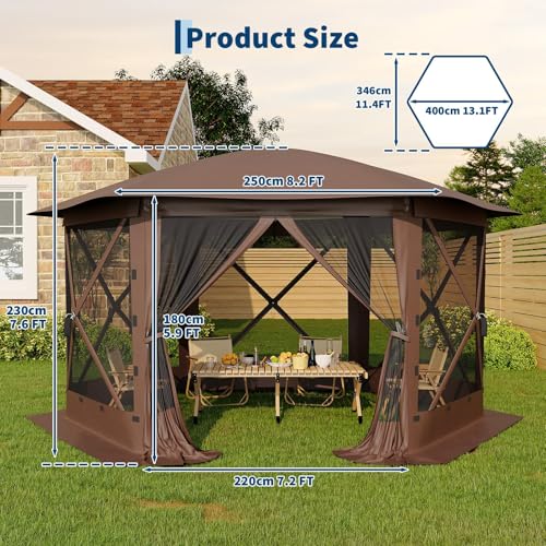 GarveeLife 13x13FT 6-Sided Pop Up Canopy Tent，One-Push Setup Canopy Tent with Removable Canopy Top & Wind Cloths, Outdoor shelter for Camping, Backyard Parties, Outdoor Events - Beige & Khaki - color: Beige & Khaki, size: Removable Top - 13ft