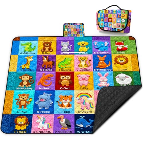 Poedist Extra Large Picnic Blanket Waterproof,80"x 80"Foldable Machine Washable Beach Blanket,Outdoor Blanket for 6-8 Adults, for Indoor Crawling,Park Beach,Camping,Hiking,Family Travel(Animal - color: Blue-animal, size: 6'8" x 6'8" (Square)