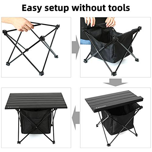 ROCK CLOUD Portable Camping Table Ultralight Aluminum Camp Table with Storage Bag Folding Beach Table for Camping Hiking Backpacking Outdoor Picnic, Size M - color: Black, With Storage Bag, size: Medium