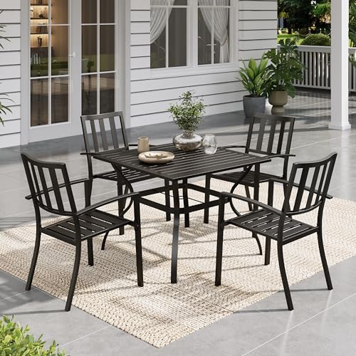 Sophia & William Patio Table and Chairs Set, Outdoor Dining Set for 4, 5 Piece Metal Patio Furniture, 37" Black Square Table(Stripe) - color: Stripe, size: 37"