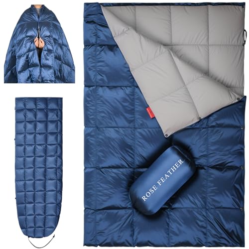 Down Camping Blanket - Lightweight, Packable, Warm & Puffy Outdoor Travel Quilt for Sleep, Hiking, Backpacking, Stadium, Festivals, Water-Resistant Sleeping Bag 55"x79" - color: Deep Sky Blue, size: 1LB 6OZ / 79" x 55"
