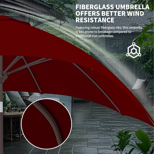 Kingdura 10FT Outdoor Patio Umbrella, Market Table Umbrella with Push Button Tilt and Crank, 8 Sturdy Fiberglass Ribs, UV Protection for Pool, Lawn, Deck, Backyard, Garden (Dark red) - color: Dark red, size: 10 Ft