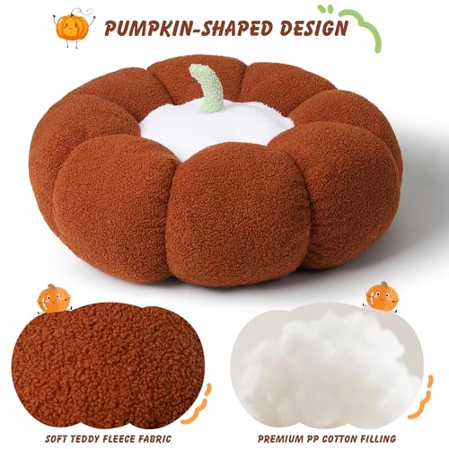 24 Inch Pumpkin Floor Cushion – Large Plush Round Pillow Seat for Living Room, Meditation, Reading & Relaxation – Versatile Seating, Back Support & Pet Bed - Cozy Aesthetic Home Deco
