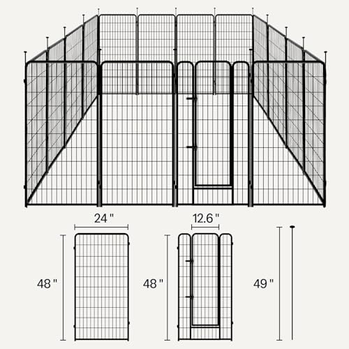 Amazon Basics Dog Playpen, 16 Panels Metal Fence with Door, Foldable for Indoor and Outdoor Use, Suitable for Small to Medium Sized Dogs, 48 Inch Height, Black - style: 16pcs-48"