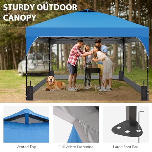 8x8 FT 1-Button Push Pop Up Canopy with 4 Clear PVC Sidewalls, Sandbags, Instant Canopy Tent for Outdoor Events - color: Blue, size: 8x8 with PVC Sidewalls