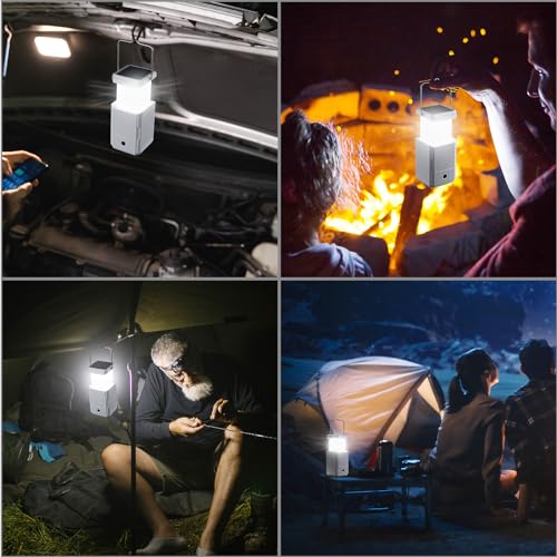 2 Pack Camping Lantern Rechargeable, Hand Crank & Solar Camping Lights with USB Output, Tent Lights for Camping, Portable Camp Lamp, Camping Hurricane Home Power Failure Essentials (White, 2 Pack)
