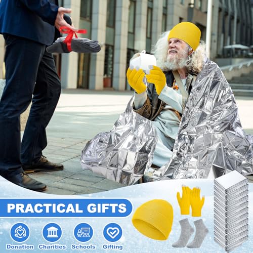 400 Pcs Thermal Blankets Winter Warmth Set Bulk, Warm Socks Winter Touchscreen Gloves Beanie Hats Emergency Foil Blankets (Vibrant) - color: Vibrant