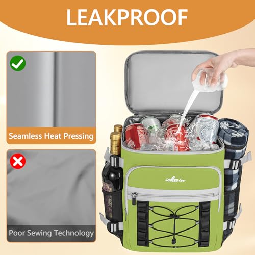 Cooler Backpack, 40 Cans Insulated Lunch Backpack Picnic Backpack for Men&Women, Durable Cooler Bag with 2 Leak Proof Compartments for Picnic, BBQ Camping, Lunch, Beach, Hiking, Green - color: Green
