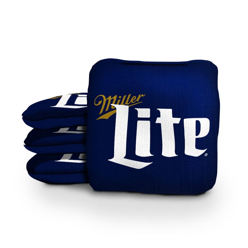Slick Woody's Official Brand Beer + American Flag Cornhole Bags – Resin-Filled Tournament Performance with Dual Sided Professional Use Fabric- Set of 4 - color: Miller Lite Blue