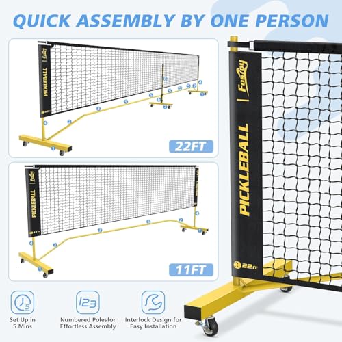 Pickleball Net Set with 4 Fiberglass Paddles, Portable Pickleball Set with 4 Fiberglass Paddles, 6 Balls & Carry Bag, Easy Setup for Driveway, Garage, Kids & Adults - style: 22ft & 11ft Net With 4 Fiberglass Paddles