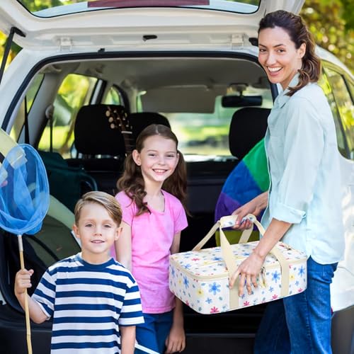 Corduroy Casserole Carrier, Insulated Lasagna Lugger for Hot/Cold Food, Fits 9" x 13" Baking Dish, Thermal Lunch Tote for Potluck & Picnic - Corduroy Colored Flowers - color: Corduroy Colored Flowers, size: 16x10x4 in