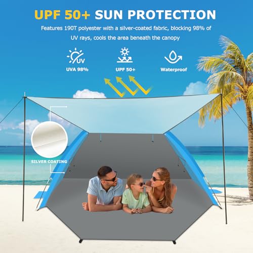 Gorich Beach Tent with Canopy - Easy Setup 3-4/5-6/7-8 Person Portable Sun Shelter, UPF 50+ UV Protection Sun Shade, Lightweight & Compact Beach Cabana for Family Travel - color: Skyblue, size: 6-8 Person
