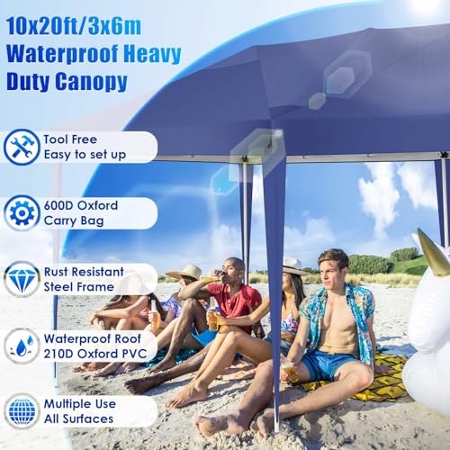 COBIZI 10x20 Pop Up Canopy Tent Party Tents for Parties Weddings Backyard Waterproof Outdoor Commercial Instant Canopy Event Tent with Stakes, Ropes,Sandbags, Deep Blue - color: DEEP BLUE, size: 10x20FT without sidewall