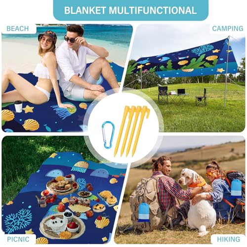 Beach Blanket 78''×110'' Suits 1-7 Adults Waterproof Sandproof Oversized Lightweight Blanket Packable Large Picnic Mat for Beach Travel Camping Picnic Hiking - color: Undersea, size: 78''x110''