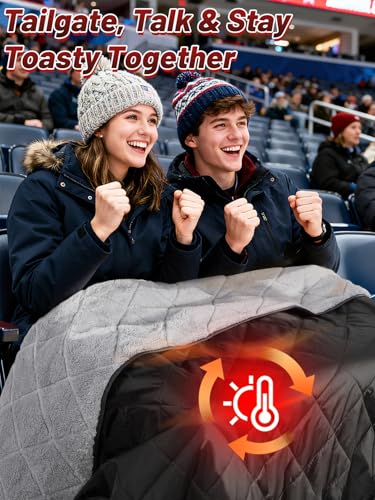 Aulock 55''W x 80''L Warm Outdoor Stadium Blanket Waterproof - Portable & Windproof Black Blanket with Sherpa Fleece Lining for Camping Winter Cold Weather