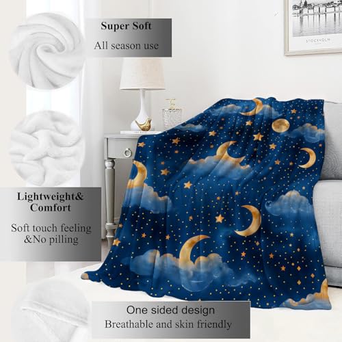 Moon Cloud Stars Blanket Dreamy Night Sky Throw Blankets Gifts for Girls Boys Adults Lightweight Soft Fleece Cozy for Sofa Couch Bed Room Travel Birthday Party Decor 40x50in - color: Cloud, size: 40x50in