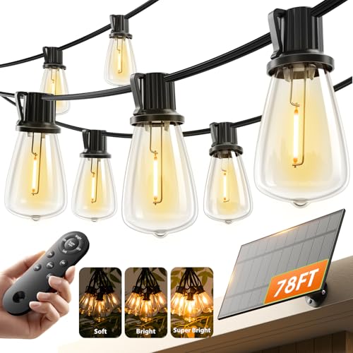 KYY 78FT(72+6) Solar String Lights Outdoor with USB Port Remote Control, LED Waterproof Solar Powered Patio with 24 Sockets, Heavy-Duty and UL Listed Porch Market Lights - size: 72+6FT(24 Sockets)