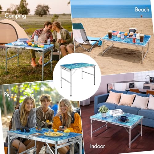 VILLEY Folding Camping Table 3FT, Adjustable Height Portable Aluminum Table with Handle, Lightweight Foldable Table for Outdoor Picnic BBQ Travel Camping Indoor Use - size: 35.4" x 23.6"(2 Height)