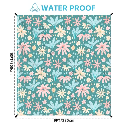 Beach Blanket Waterproof Sandproof Oversized, Extra Large Beach Mat 79" X 87"/110"x118" for 1-8 Adults Sand Free, Quick Drying Durable Outdoor Picnic Mat for Beach Travel Camping Hiking - color: Flower, size: 9x10 FT (1～8 Person)