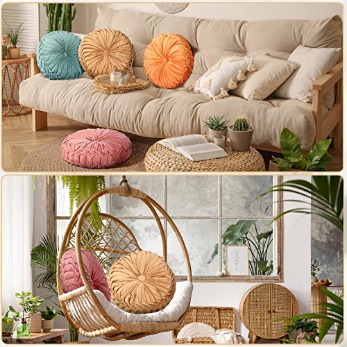 Kathfly Set of 4 Decorative Round Pleated Throw Pillows, Classy Velvet Pumpkin Round Throw Pillows, Decorative Floor Pillow for Bed Chair Home Sofa Decor, 14" Diameter(Colorful) - color: Colorful