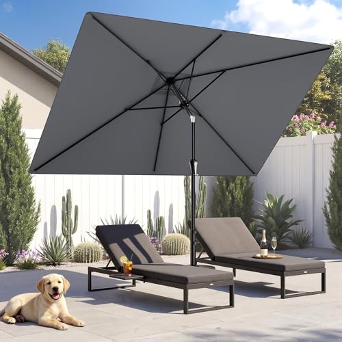 HOMSHADE 6.6 x 10 ft Rectangular Patio Umbrella Rectangle Umbrella Outdoor Patio, Large Outdoor Umbrellas for Patio Table with Tilting and Sun UV Protection for Pool, Deck, Market, Backyard - color: Grey