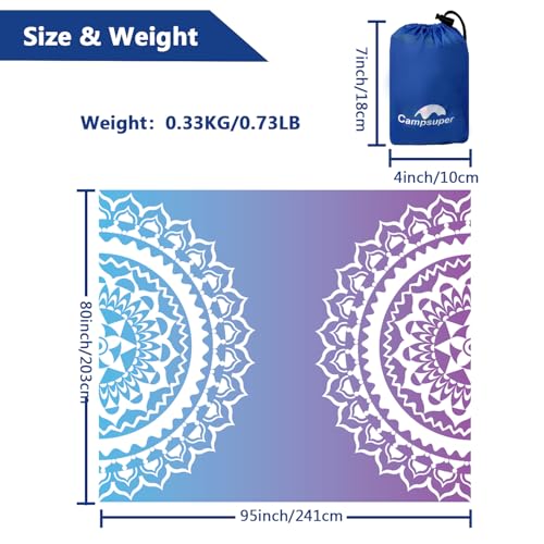 Beach Blanket Waterproof Sandproof Oversized 95”x 80”,Sand Free Beach Mat with Corner Pockets,Portable Mesh Bag for Beach Festival,Picnic,Travel and Outdoor Camping (Gradient Semicircle)