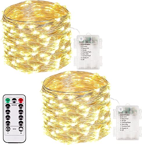 2 Pack 100 LED Fairy Lights Battery Operated with Remote, 33FT Waterproof Twinkle Lights with Timer & 8 Modes, Fairy String Lights Outdoor Indoor for Bedroom Classroom DIY Christmas Decor (Warm White) - color: Warm White, size: 2 Pack