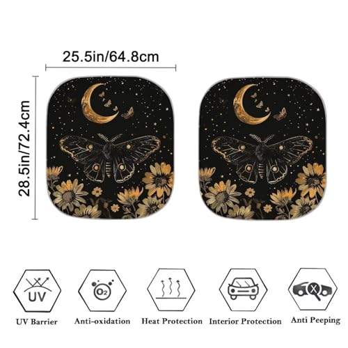 Butterfly Moon 2 pc Auto Sunshade for Car Windshield Sun Shade SUV Front Window Automotive Interior Sun Protection Sun Visor Polyester Sun Shade Keep Your Car Cool - color: Butterfly Moon