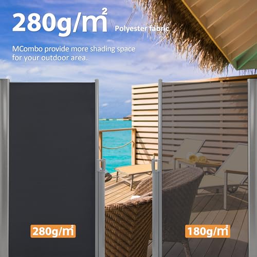 MCombo Aluminium Patio Retractable Side Awning, Fully Assembled Waterproof Sunshade Privacy Screen for Garden, Balcony and Pools (Dark Grey, 63"X118") - color: Dark Grey, size: 63"X118"