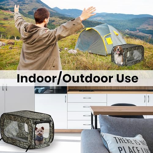 Beatrice Home Fashions Portable, Collapsible, Pop Up Kennel Travel Cat and Dog Crate, 36" L x 22" W x 22" H, Camo Green - color: Camo Green, size: 36.0"L x 22.0"W x 22.0"H