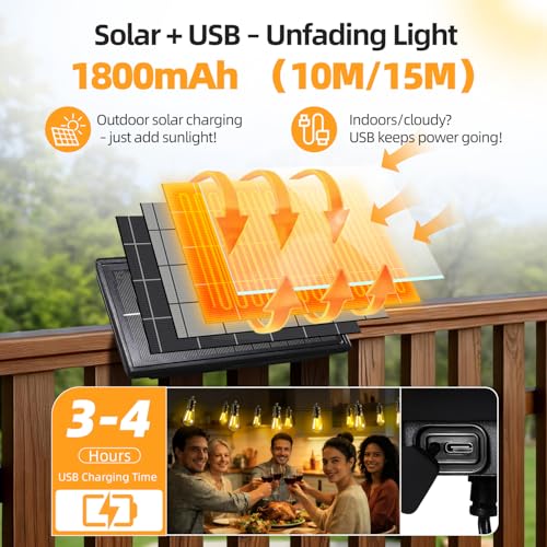 Solar Lights Outdoor Patio Lights: S14 10M 33FT Solar Powered Remote Control 3 Light Modes Dimmable Solar Waterproof Light - Shatterproof Bulbs - Camping Backyard Garden Deck Outside Yard - style: 33FT-Remote